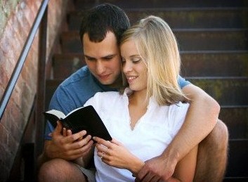 happy couple reading