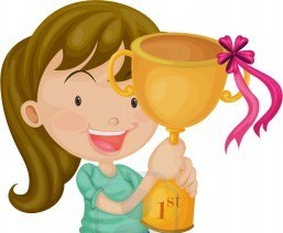 girl getting trophy